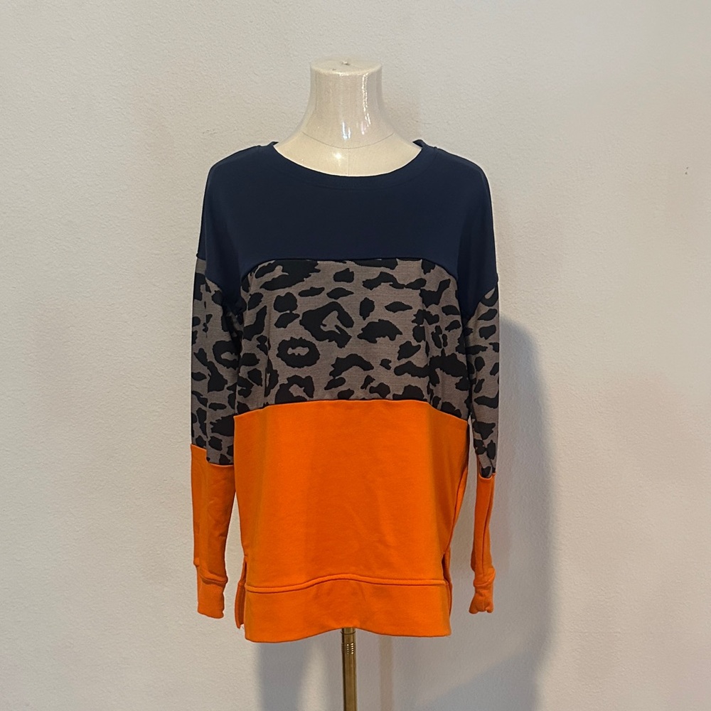 Colorblock Leopard Print Sweatshirt